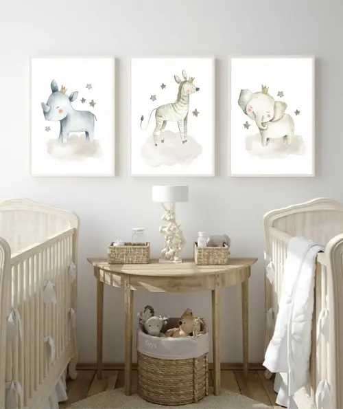 kit 3 quadro decorativo bebe infantil decor quarto infantil  safari animais  com molduras