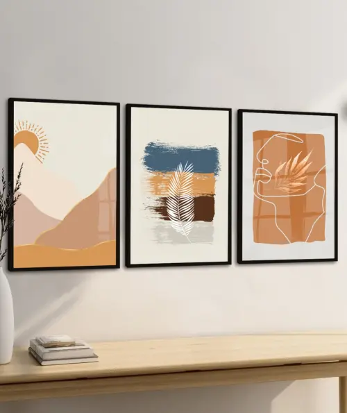 Quadros Decorativos paisagem abstrata marrom Gold Luxo Vintage sala quarto casa decor Moldura