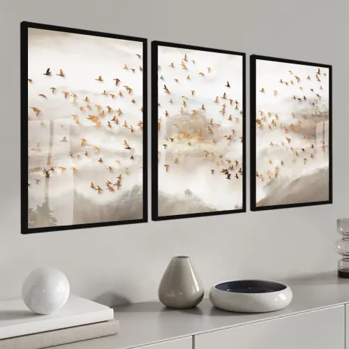 kit 3 quadro decorativo borboletas douradas gold ouro minimalista sala decor casa luxo com molduras