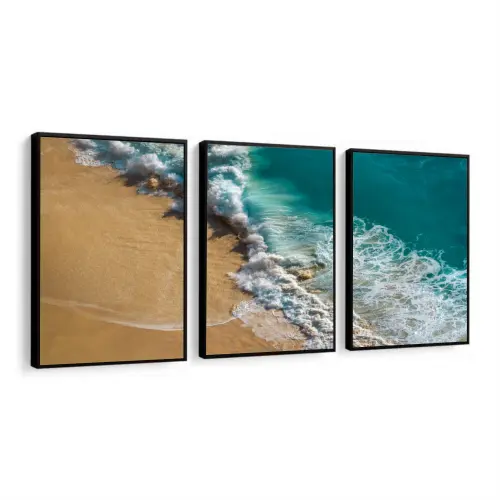 Quadro Decorativo Praia Azul Mar Azul ondas céu decor casa quarto sala Com  Moldura