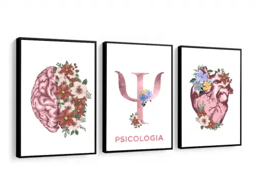 kit 3 quadro decorativo cunsultório de psicologia mente humana p