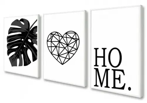 kit 3 quadro decorativo home costela de adão folhagem abstrato coração decor  casa hotel sala quarto com molduras