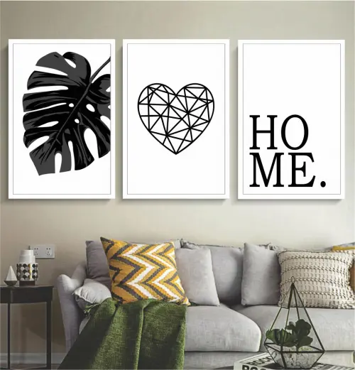kit 3 quadro decorativo home costela de adão folhagem abstrato c