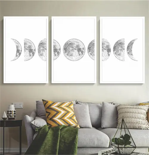 kit 3 quadro decorativo home fases da lua decor  casa hotel sala quarto com molduras