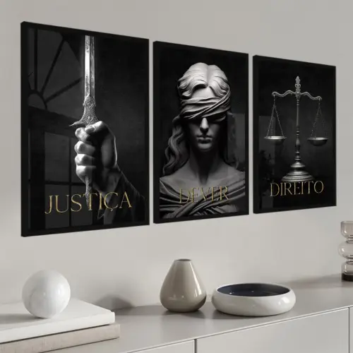kit 3 quadro decorativo advocacia deusa da justiça direito juram