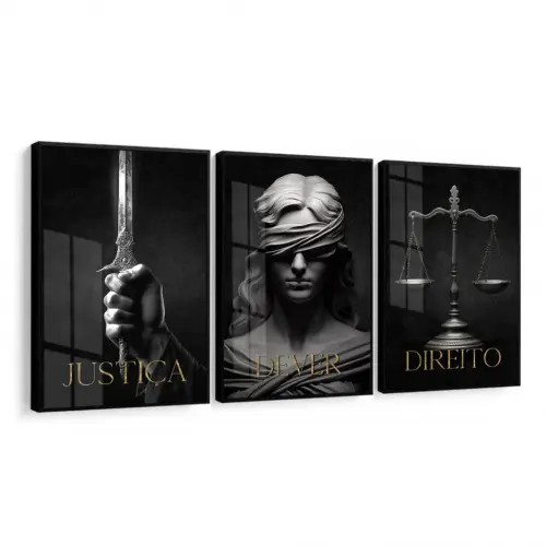 kit 3 quadro decorativo advocacia deusa da justiça direito juramento sala decor escritório de advocacia advogado casa com molduras