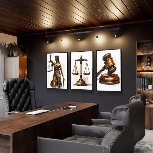kit 3 quadro decorativo advocacia deusa da justiça direito juramento sala decor escritório de advocacia advogado casa com molduras