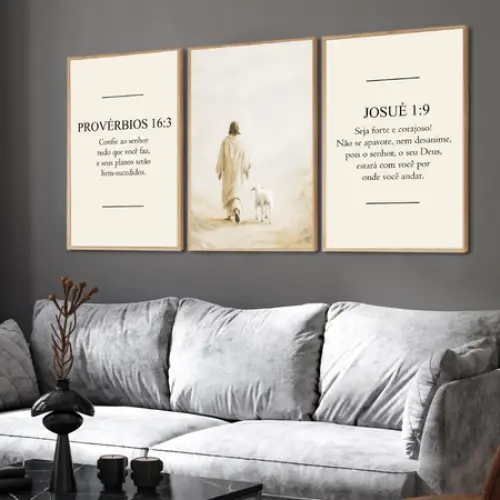kit 3 quadro decorativo deus josué provérbios frase positiva f?