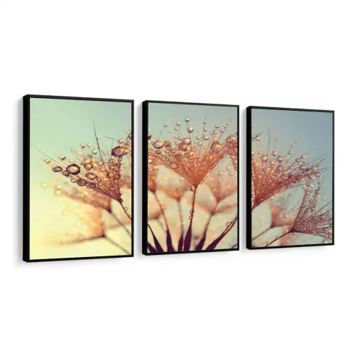 kit 3 quadro decorativo flor dente de leão sala quarto decor pou