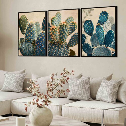 kit 3 Quadro Decorativo cactos Folhagem Verde suculentas sala qua