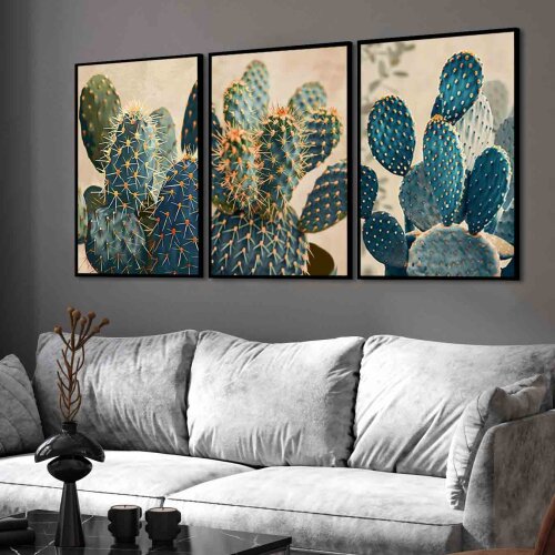 kit 3 Quadro Decorativo cactos Folhagem Verde suculentas sala quarto sítio decor de varanda Moldura