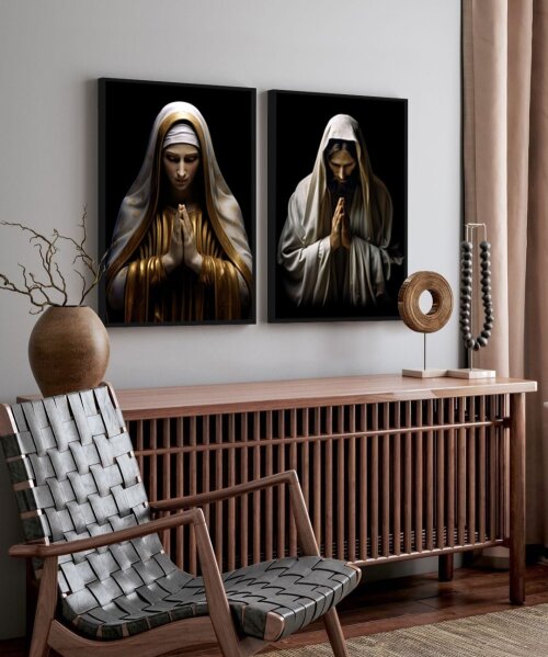 kit 2 quadro decorativo deus nossa senhora fé decor religioso ca