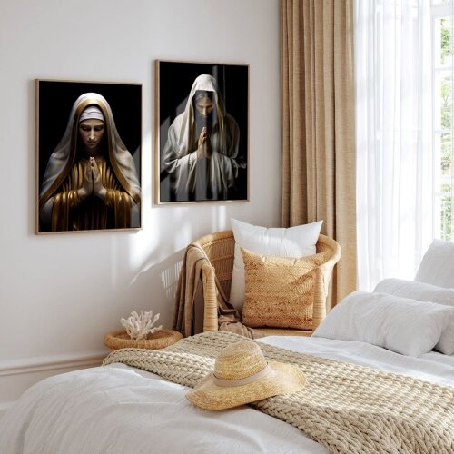 kit 2 quadro decorativo deus nossa senhora fé decor religioso casa sala quarto  molduras