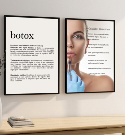 kit 2 quadro decorativo botox rosto harmonização facial dermatologista dermato com molduras