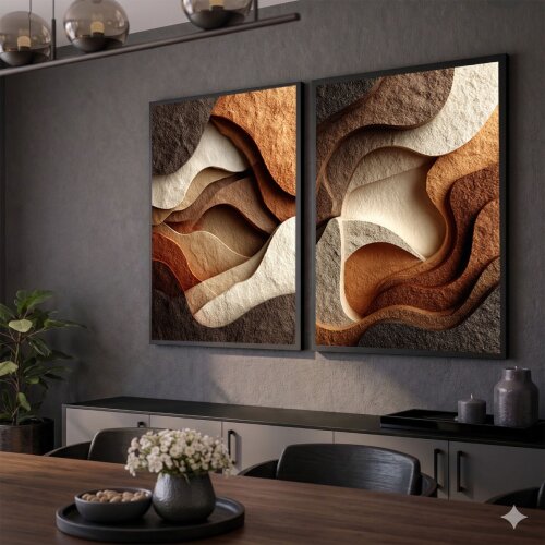 kit 2 quadro decorativo abstrato organico tons terroso luxo decor