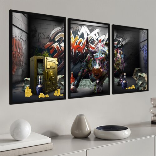 quadro decorativo arte urbana do Touro de Wall Street luxo decora