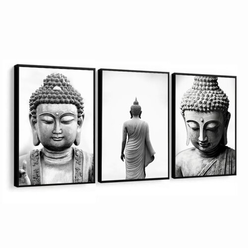 quadro decorativo buda meditação paz trio budista rosto buda de