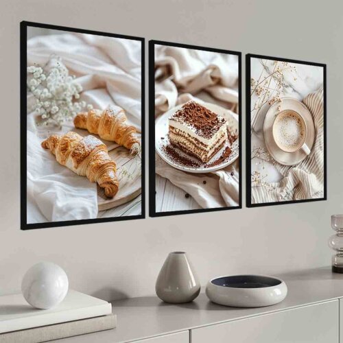 kit 3 quadro decorativo pães decoração para padaria pão bolo cozinha com molduras