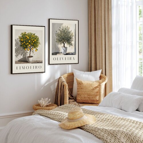kit 2 quadro decorativo árvore limoeiro árvore oliveira galhos 