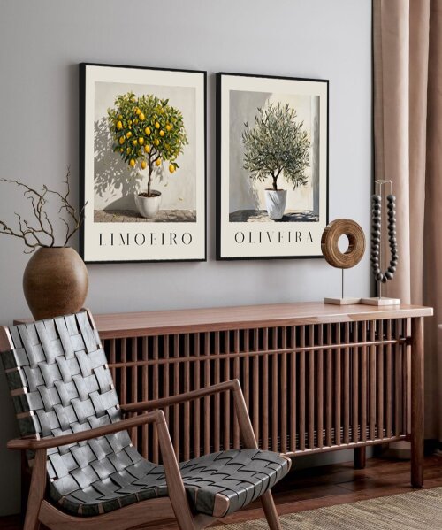 kit 2 quadro decorativo árvore limoeiro árvore oliveira galhos 