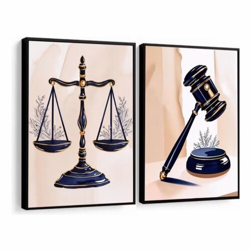 kit 2 Quadro De Advocacia Balança De Justiça Martelo De Juiz Le