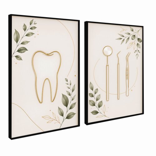 kit 2 Quadro Para Consultório Odontológico Dente Odontologia dentista sala hall com molduras
