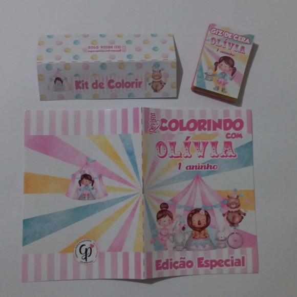 Kit de Colorir Circo Rosa + Giz de Cera Personalizado
