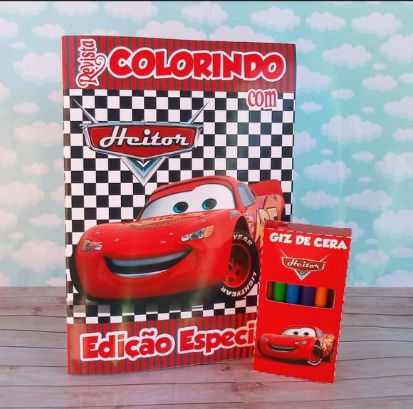 Livrinho de Colorir Carros + Giz de Cera Brinde de Festa