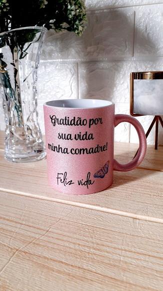Caneca Glitter Rosa Luxo com Sua Logo Arte Personalizada