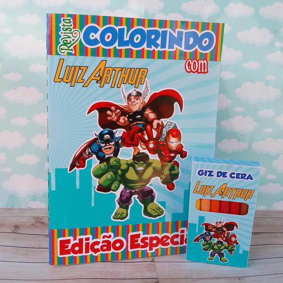 Revistinha Colorir Vingadores + Giz de Cera