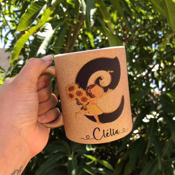Caneca de Glitter Personalizada Porcelana Nome e Frase