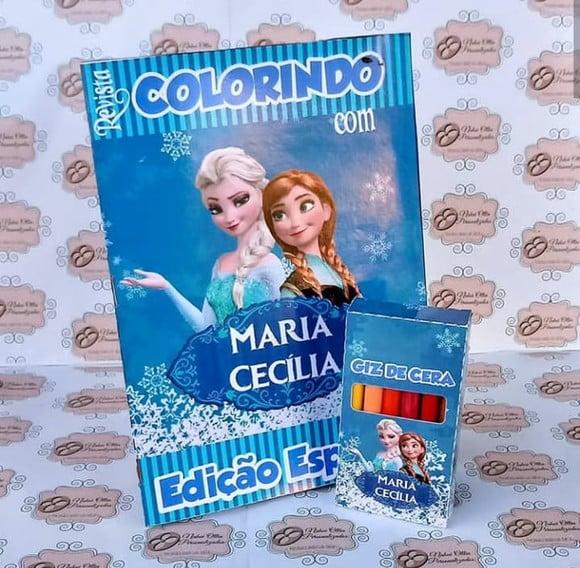Revistinha de Colorir Frozen + Giz de Cera Kit Festa