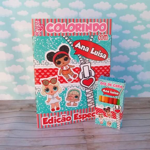 Revistinha de Colorir Lol + Giz de Cera kit 30 unid