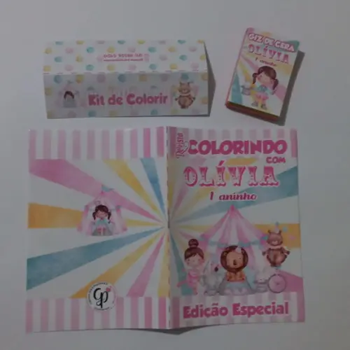 Kit de Colorir Circo Rosa + Giz de Cera Personalizado