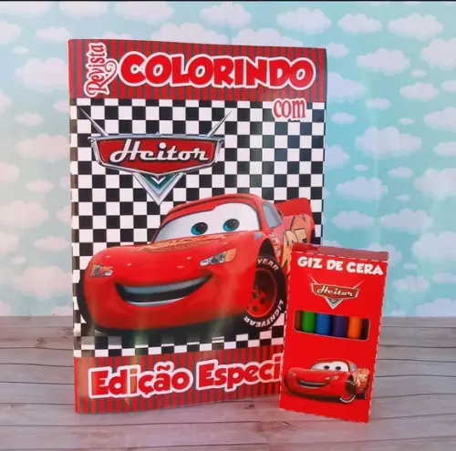 Livrinho de Colorir Carros + Giz de Cera Brinde de Festa