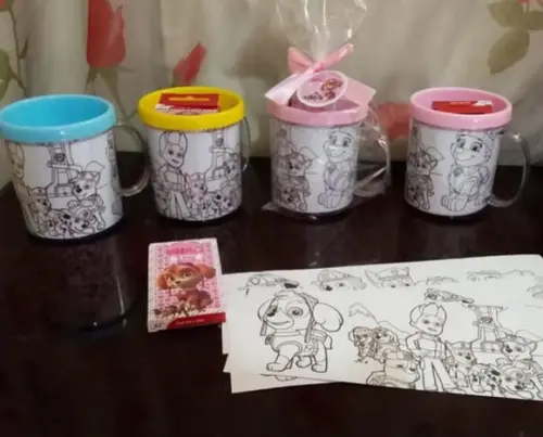 Caneca Foto para Colorir + Giz de Cera + 2 Desenhos Completo