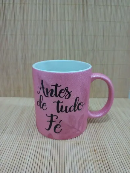 Caneca Luxo Glitter Rosa com Sua Logo Arte Personalizada