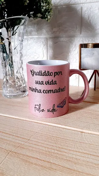 Caneca Glitter Rosa Luxo com Sua Logo Arte Personalizada