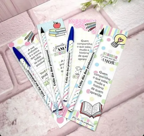 Caneta/lápis + Card Personalizado Brinde Vários Temas