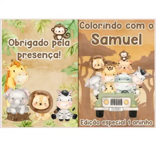 Livrinho de Colorir Safari com Nome e Idade Kit 50