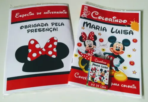 Livrinho para Colorir Mickey e Minnie + Giz de Cera + Brinde