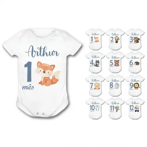 Kit Body Mesversario 12 Unidades Bebê Safari