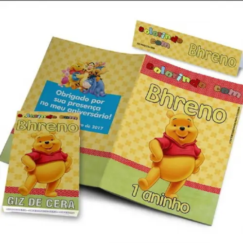 Livrinho de Colorir Ursinho Pooh + Giz de Cera Kit Festa
