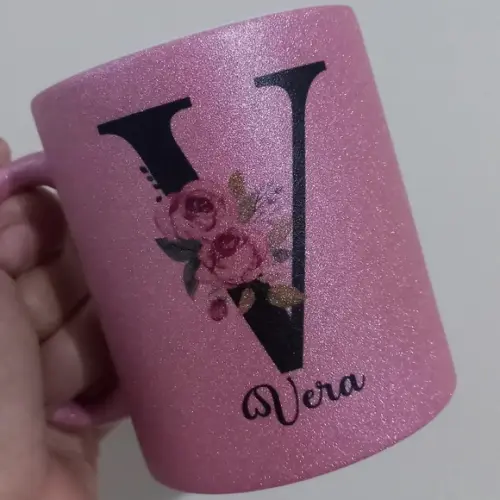 Caneca Glitter Frases Nomes Fotos Porcelana