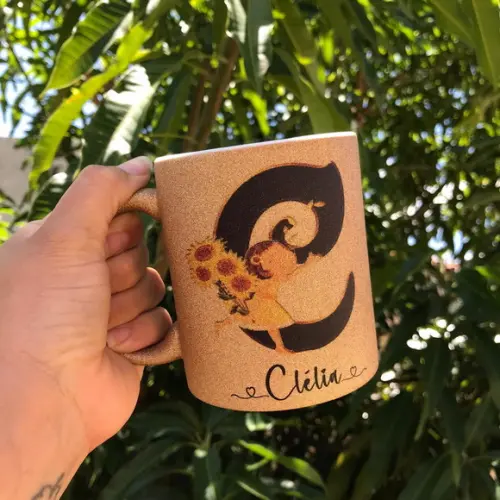 Caneca de Glitter Personalizada Porcelana Nome e Frase