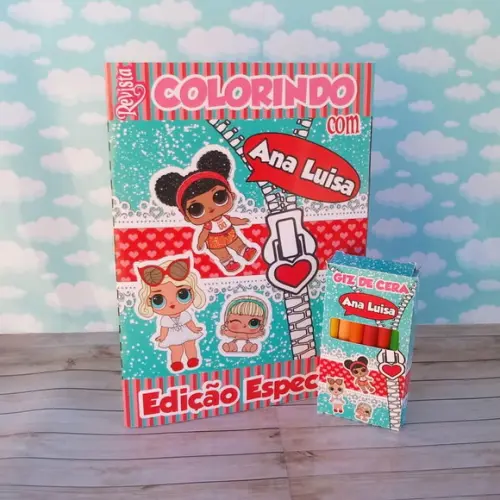 Revistinha de Colorir Lol + Giz de Cera kit 30 unid