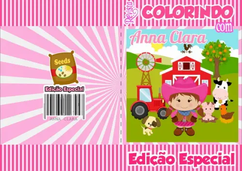 Livrinho de Colorir Fazendinha Rosa + Giz de Cera kit 30 unid