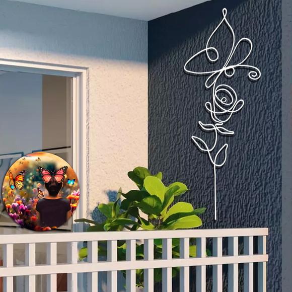Borboleta e Flor Escultura de Parede Móbile Decoração de Ambie