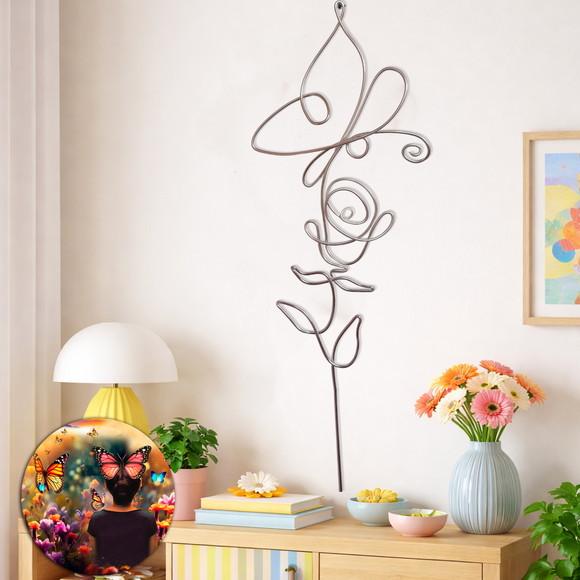 Borboleta e Flor Escultura de Parede Móbile Decoração de Ambie