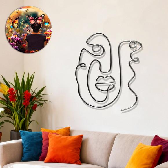 Escultura em Arame Rosto Decoração de Parede Sala e Quarto
